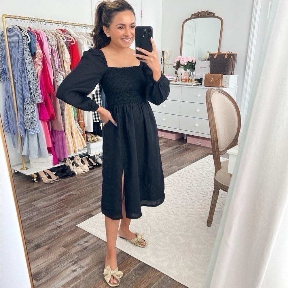 NEW J.Crew Women’s Linen Daydream Midi Dress Black - Picture 3 of 14